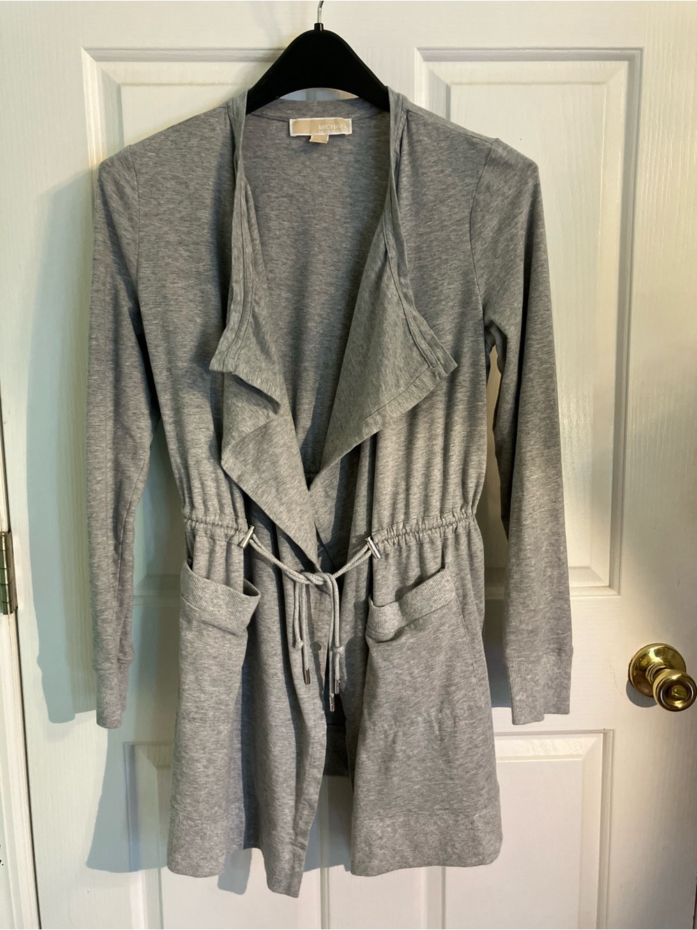 Michael Kors Light Gray Drawstring Open-Front Cardigan